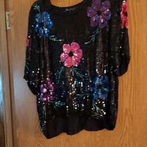 Stenay Black Sequin Oversized Blouse with 3/4 Sleeves